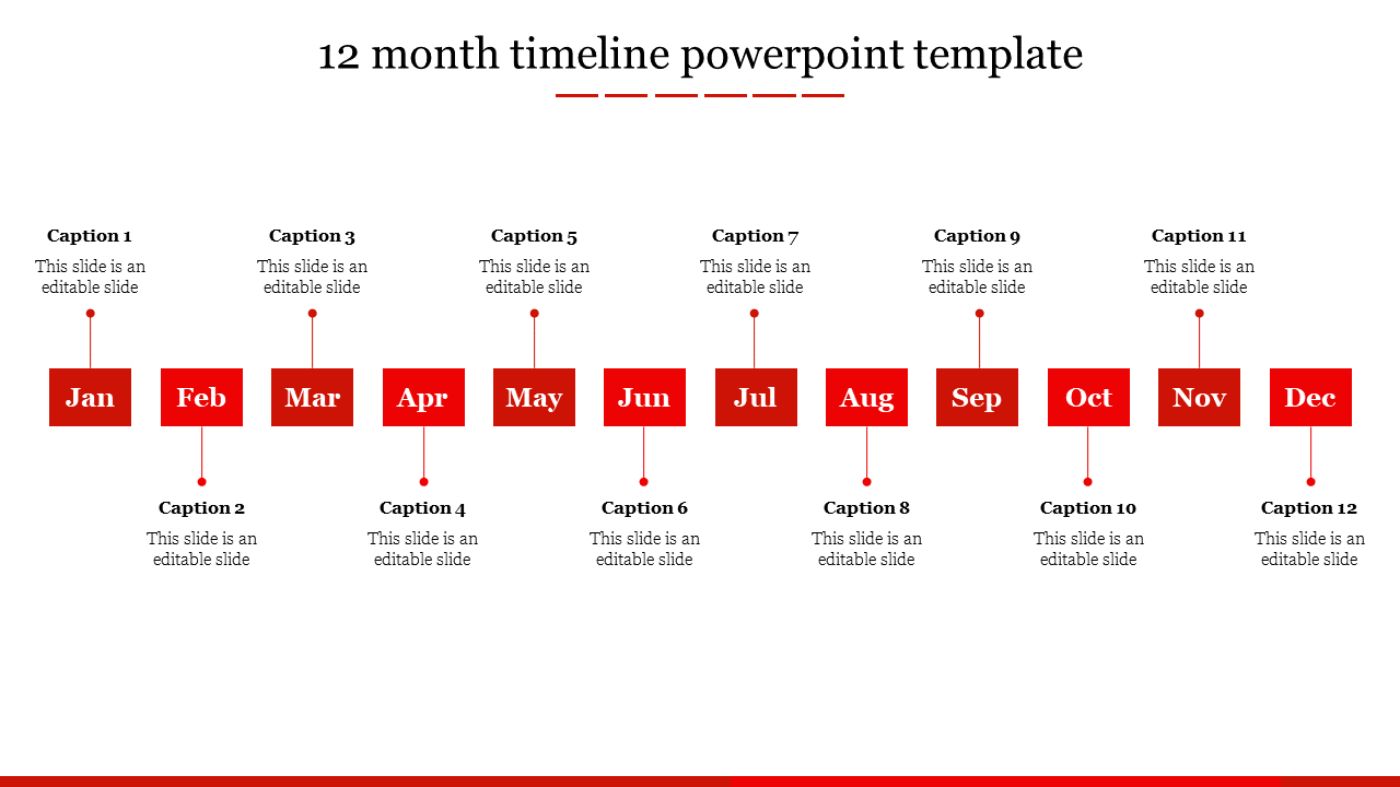 12 month timeline powerpoint template-Red